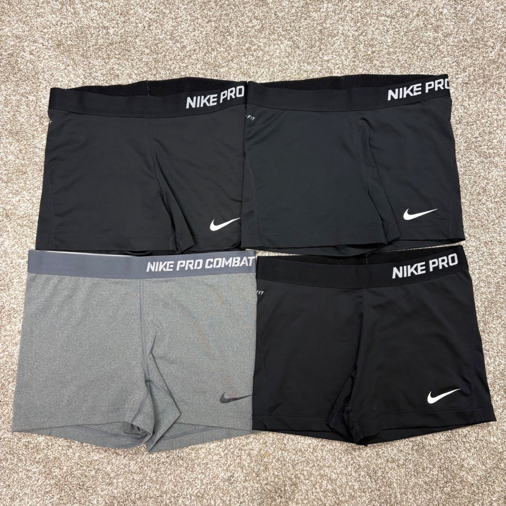 Lot of 4 Nike Pro Combat Compression Spandex Shorts Womens Large Black Gray